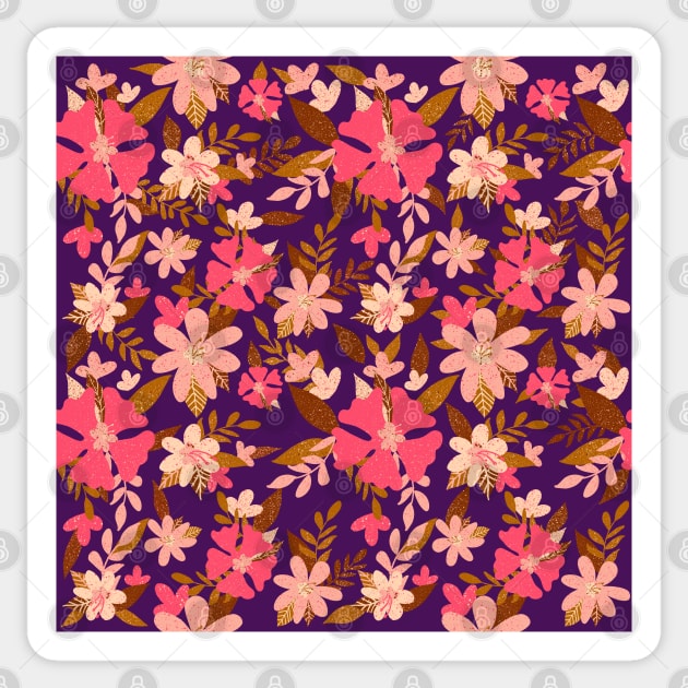 Pastel Color Floral Pattern - Pink Brown Purple Sticker by kerimeart
